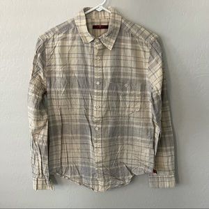 7 For All Mankind Beige and Gray Plaid Casual Button Down Shirt